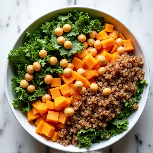 A colourful seasonal harvest salad bowl